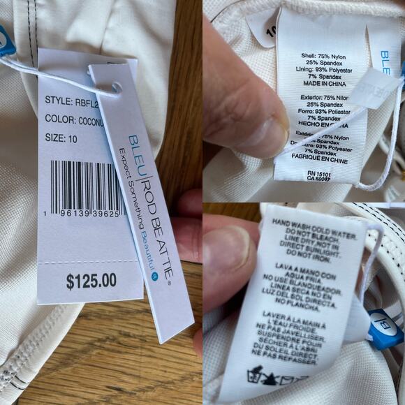 BLEU ROD BEATTIE Belted One Piece Swimsuit Molded Cups Sweetheart Neck White 10 - Picture 4 of 9